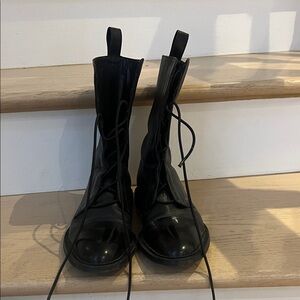 Stylish Black Leather Combat Boots for Women